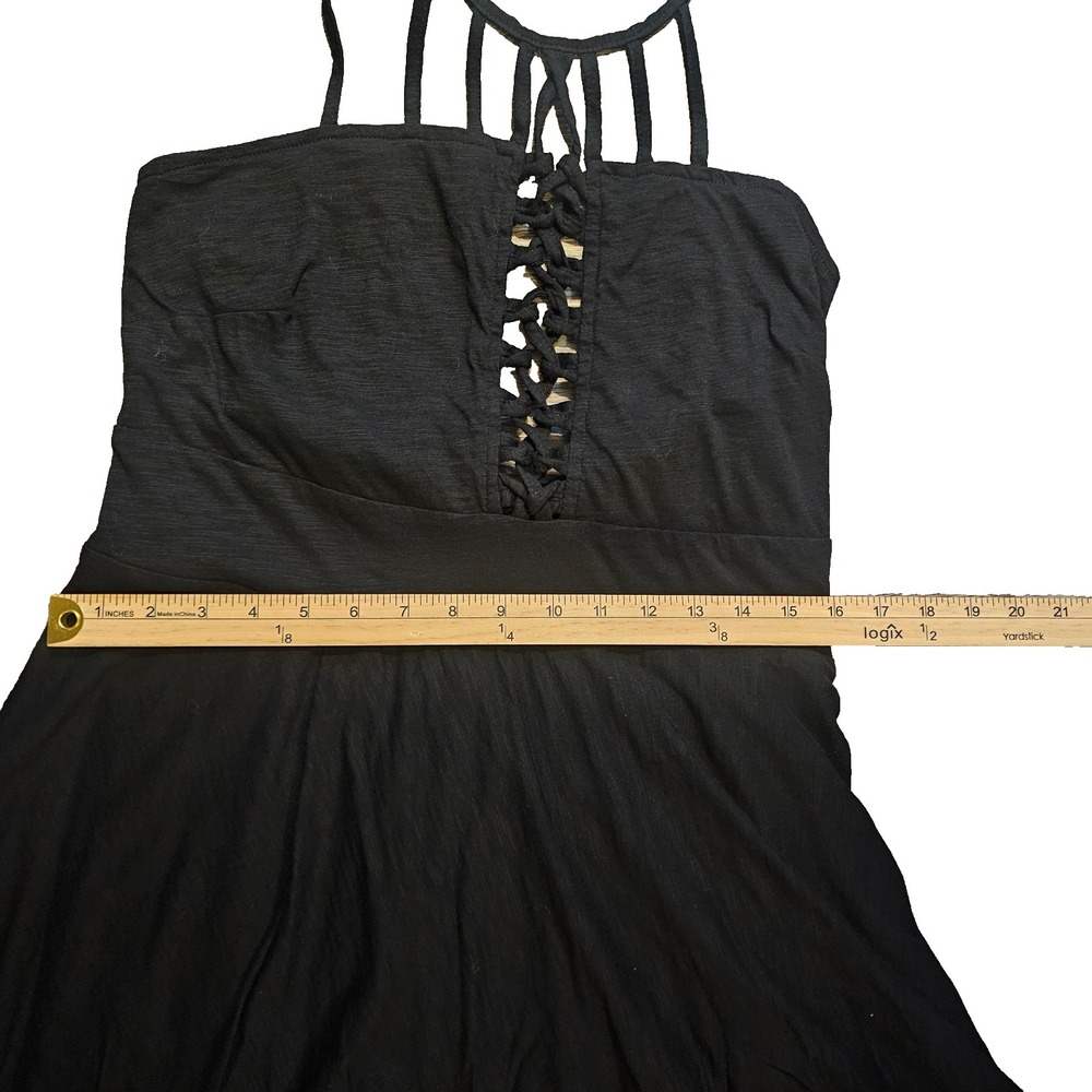 Black Corset Maxi Dress Asymmetrical Lace Up Caged Witchy Fairy Grunge Goth 16W - Picture 8 of 13
